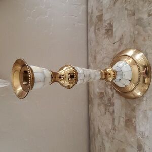 Ornate White Shell & Brass Candlestick